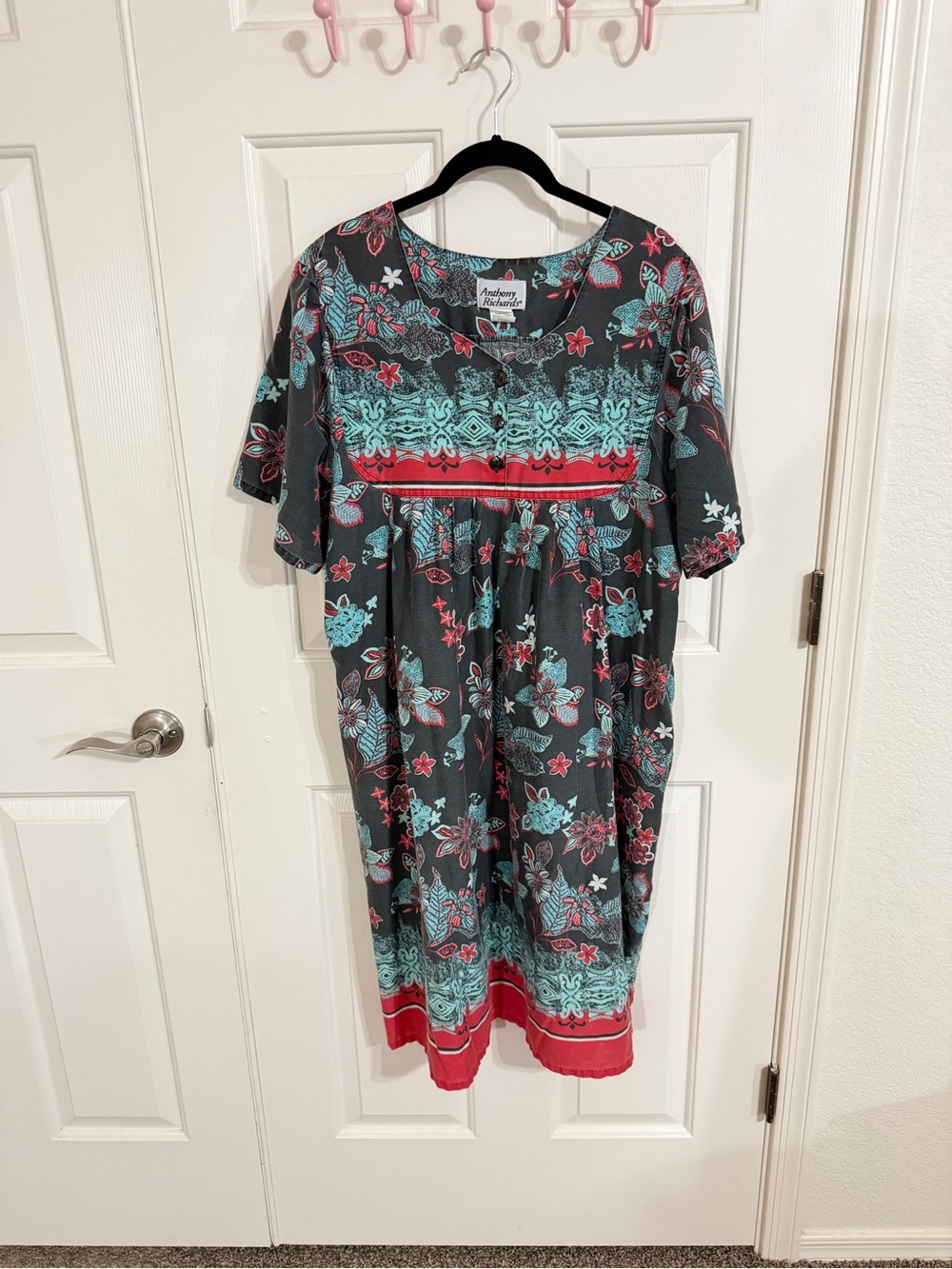 Vintage Anthony Richards XL Floral Muumuu Dress Boho Cottagecore Border Print